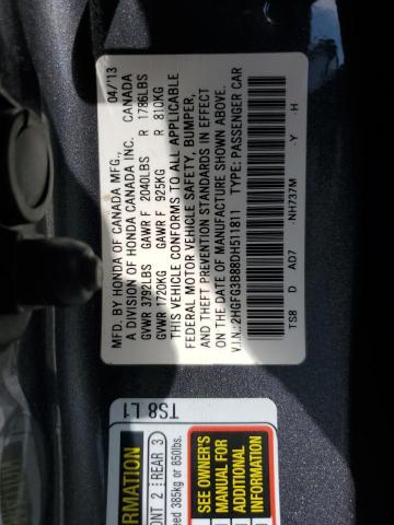 2HGFG3B88DH511811 - 2013 HONDA CIVIC EX GRAY photo 12