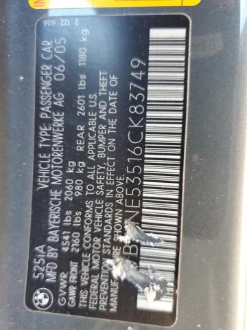 WBANE53516CK83749 - 2006 BMW 525I I CHARCOAL photo 12