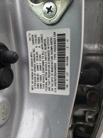 2HGFB2F50DH546903 - 2013 HONDA CIVIC LX SILVER photo 12