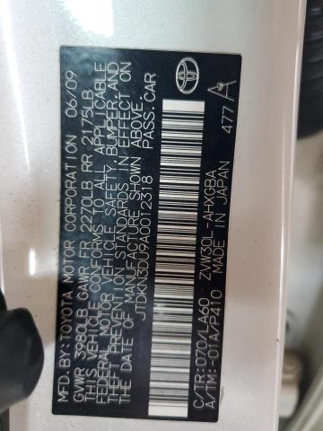 JTDKN3DU9A0012318 - 2010 TOYOTA PRIUS 白色 照片 13