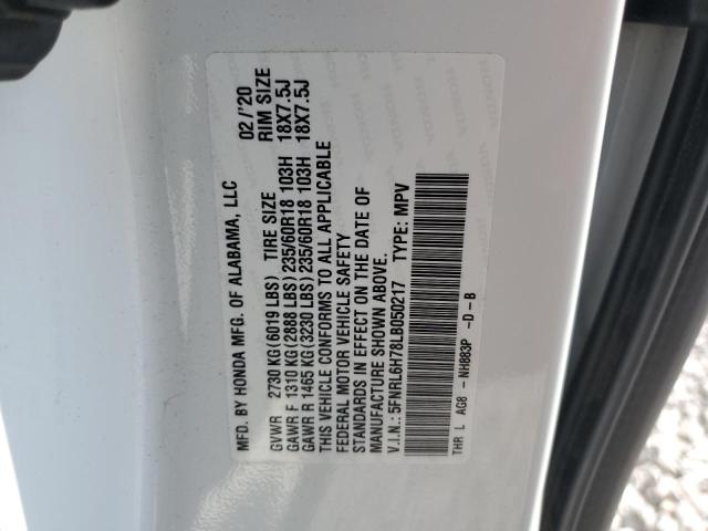 5FNRL6H78LB050217 - 2020 HONDA ODYSSEY EXL WHITE photo 13