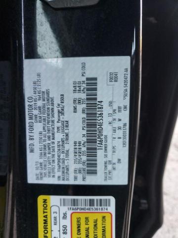 1FA6P0HD4E5361874 - 2014 FORD FUSION SE BLACK photo 12