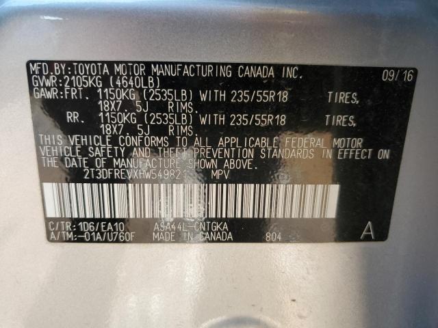 2T3DFREVXHW549821 - 2017 TOYOTA RAV4 LIMITED Gümüş foto 13