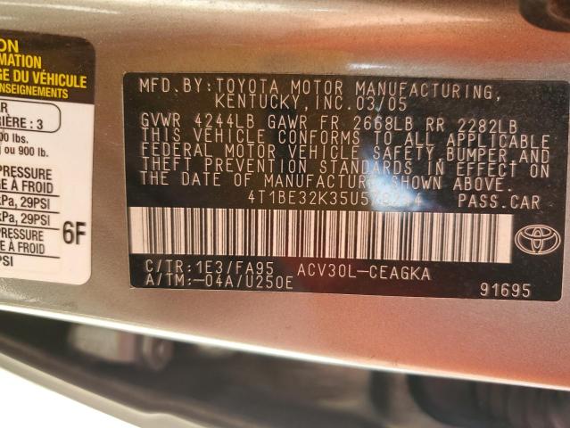 4T1BE32K35U578244 - 2005 TOYOTA CAMRY LE GRAY photo 12