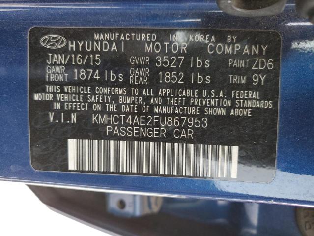 KMHCT4AE2FU867953 - 2015 HYUNDAI ACCENT GLS BLUE photo 12