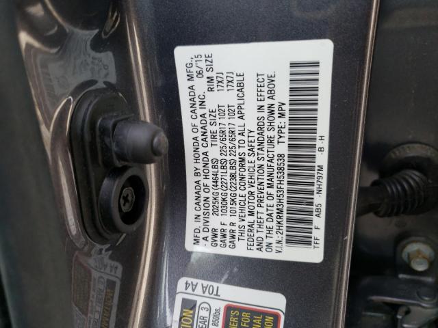 2HKRM3H53FH538538 - 2015 HONDA CR-V EX GRAY photo 13