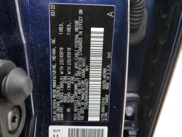 5TDGZRAH5NS546827 - 2022 TOYOTA HIGHLANDER XLE BLUE photo 14