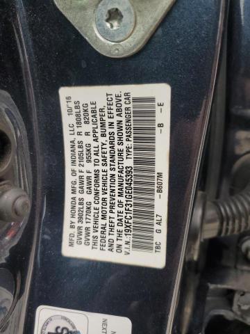 19XFC1F31GE045393 - 2016 HONDA CIVIC EX BLUE photo 12