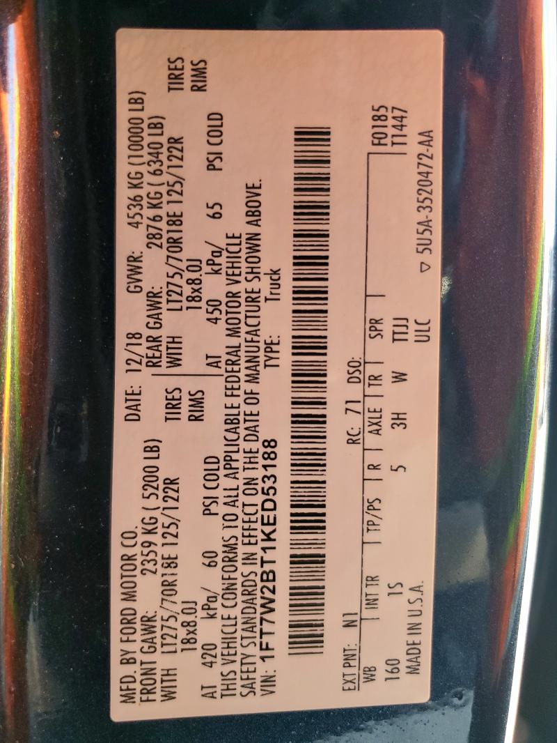 1FT7W2BT1KED53188 - 2019 FORD F250 SUPER DUTY Niebieski zdjęcie 13