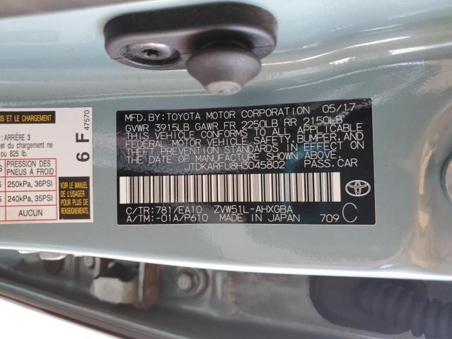 JTDKARFU8H3045802 - 2017 TOYOTA PRIUS ლურჯი ფოტო 12