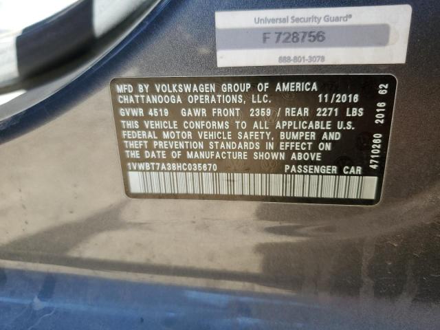 1VWBT7A38HC035670 - 2017 VOLKSWAGEN PASSAT SE 灰色 照片 12