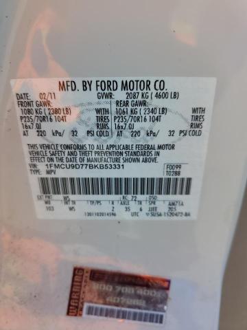 1FMCU9D77BKB53331 - 2011 FORD ESCAPE XLT WHITE photo 13