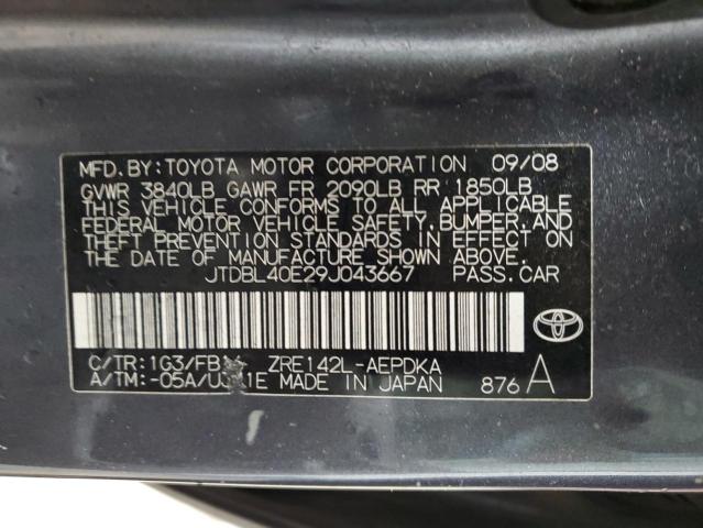 JTDBL40E29J043667 - 2009 TOYOTA COROLLA BASE Сірий фото 12