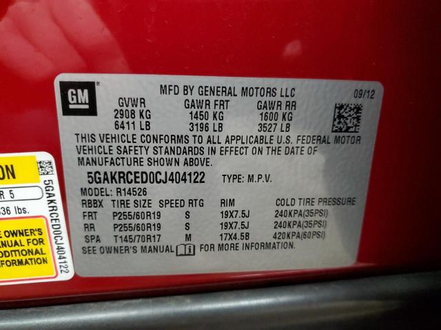5GAKRCED0CJ404122 - 2012 BUICK ENCLAVE RED photo 13