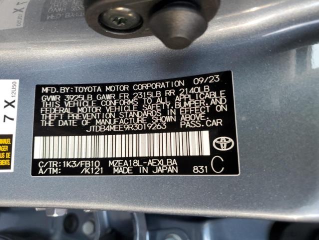 JTDB4MEE9R3019263 - 2024 TOYOTA COROLLA LE CHARCOAL photo 12