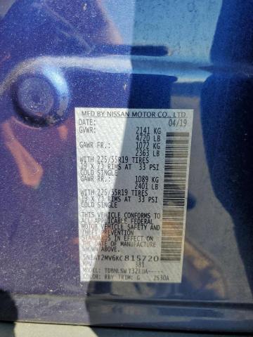 5N1AT2MV6KC815720 - 2019 NISSAN ROGUE S ლურჯი ფოტო 13