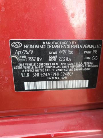 5NPE24AF9HH594807 - 2017 HYUNDAI SONATA SE RED photo 12