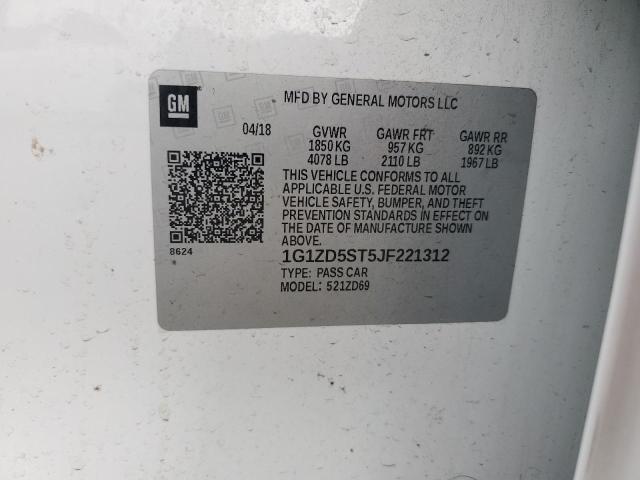 1G1ZD5ST5JF221312 - 2018 CHEVROLET MALIBU LT Білий фото 12