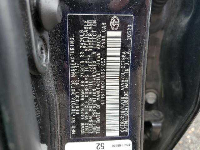 4T1B11HK7JU051857 - 2018 TOYOTA CAMRY L BLACK photo 12