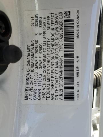 2HGFC2F64MH546912 - 2021 HONDA CIVIC LX 白色 照片 12