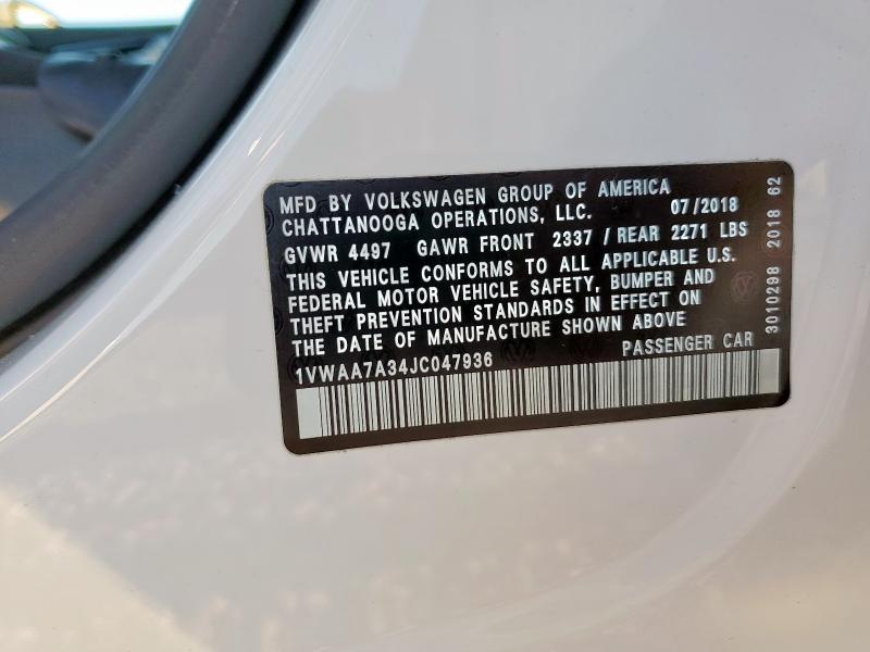 1VWAA7A34JC047936 - 2018 VOLKSWAGEN PASSAT S أبيض صورة 13