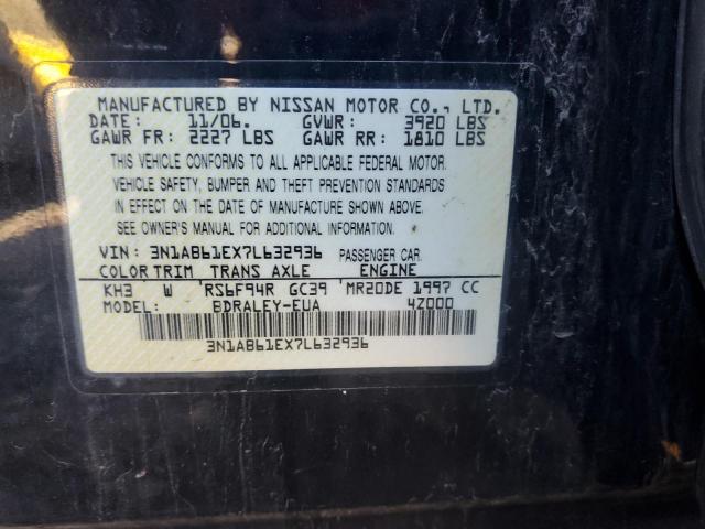 3N1AB61EX7L632936 - 2007 NISSAN SENTRA 2.0 BLACK photo 12