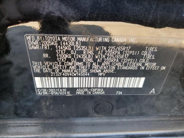 2T3ZF4DV4CW145044 - 2012 TOYOTA RAV4 BLACK photo 13