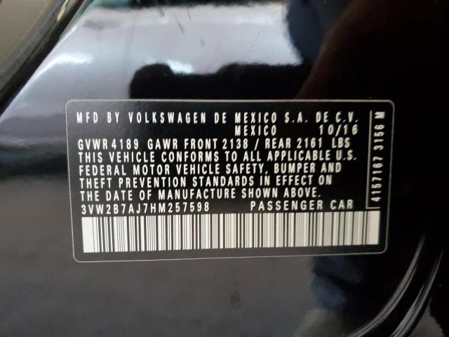 3VW2B7AJ7HM257598 - 2017 VOLKSWAGEN JETTA S BLACK photo 12