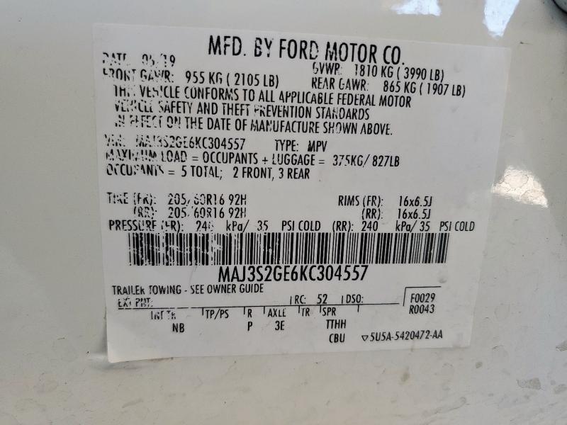 MAJ3S2GE6KC304557 - 2019 FORD ECOSPORT SE Blanco foto 13