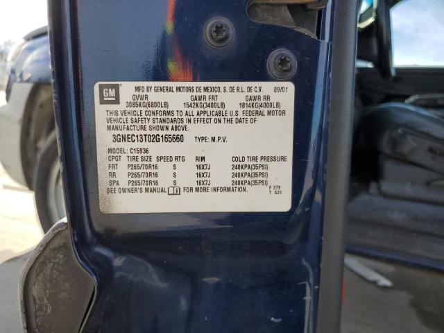 3GNEC13T02G165660 - 2002 CHEVROLET AVALANCHE C1500 BLUE photo 12