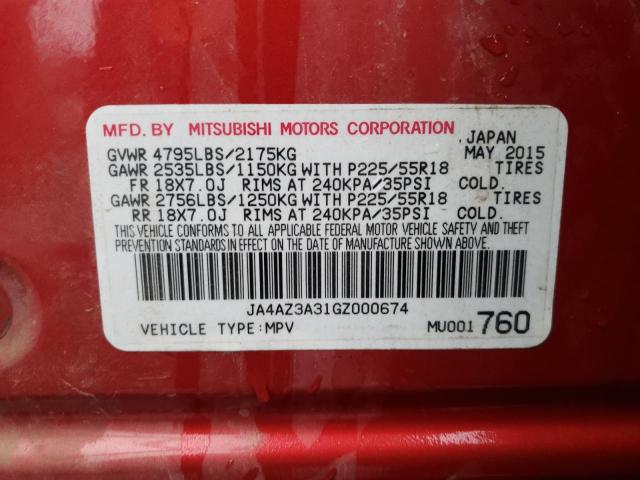 JA4AZ3A31GZ000674 - 2016 MITSUBISHI OUTLANDER SE RED photo 13