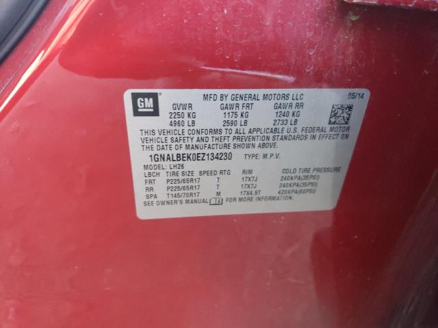 1GNALBEK0EZ134230 - 2014 CHEVROLET EQUINOX LT RED photo 13