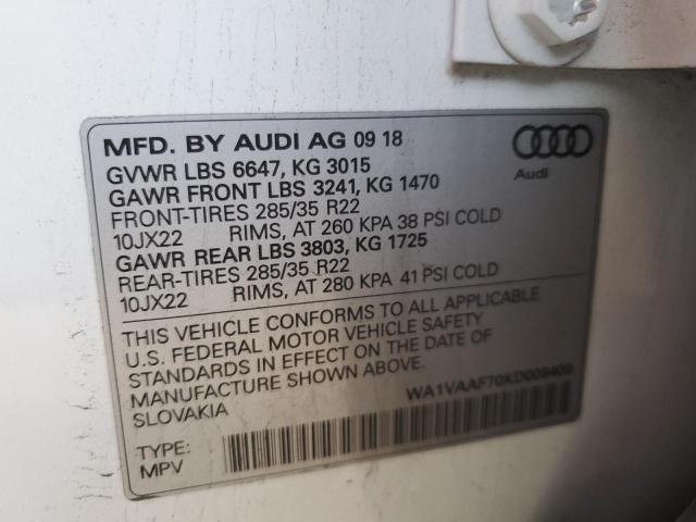 WA1VAAF70KD009400 - 2019 AUDI Q7 PRESTIGE WHITE photo 12