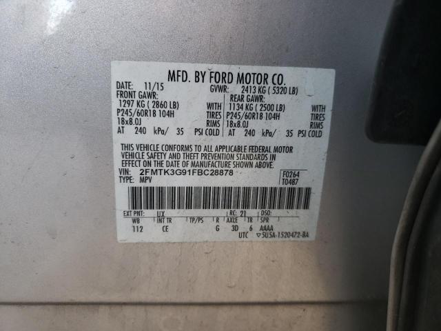 2FMTK3G91FBC28878 - 2015 FORD EDGE SE SILVER photo 13