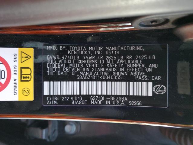 58ABZ1B11KU040355 - 2019 LEXUS ES 350 BLACK photo 13