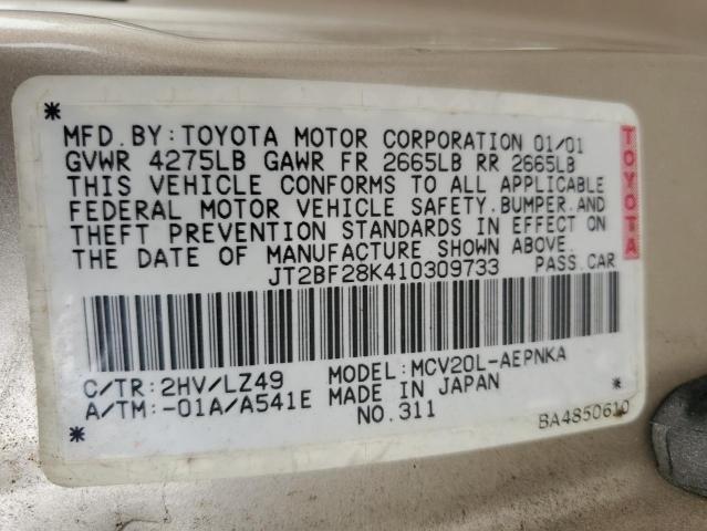 JT2BF28K410309733 - 2001 TOYOTA CAMRY LE TAN photo 12