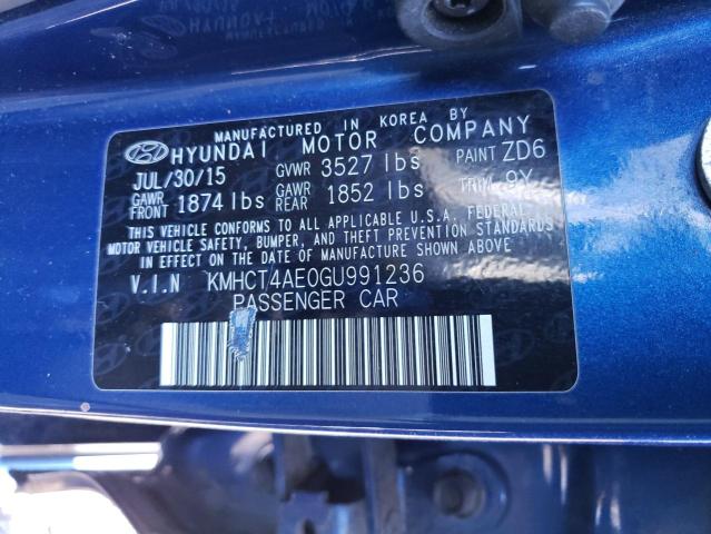 KMHCT4AE0GU991236 - 2016 HYUNDAI ACCENT SE BLUE photo 12