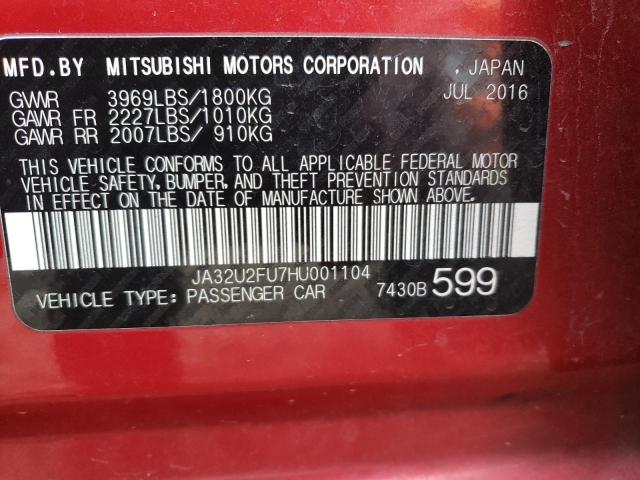 JA32U2FU7HU001104 - 2017 MITSUBISHI LANCER ES RED photo 12