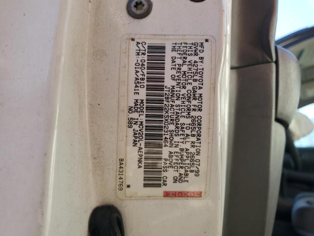 JT2BF22K5X0231464 - 1999 TOYOTA CAMRY LE WHITE photo 12