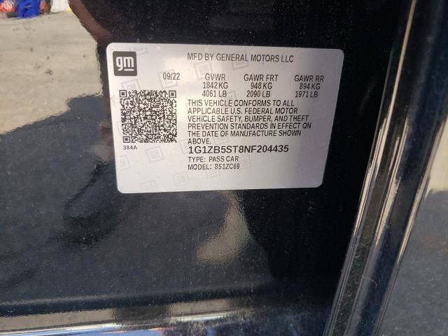 1G1ZB5ST8NF204435 - 2022 CHEVROLET MALIBU LS 黑色 照片 12