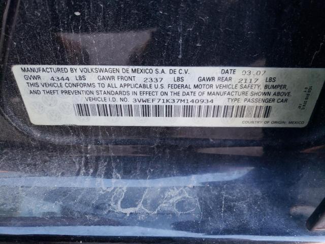 3VWEF71K37M140934 - 2007 VOLKSWAGEN JETTA WOLFSBURG 黑色 照片 12