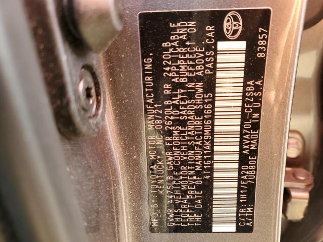 4T1G11AK9MU616615 - 2021 TOYOTA CAMRY SE GRAY photo 12