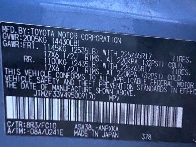 JTMZF33V495009170 - 2009 TOYOTA RAV4 BLUE photo 10