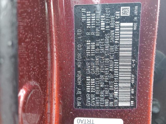 JHMZC5F11JC003287 - 2018 HONDA CLARITY BURGUNDY photo 12