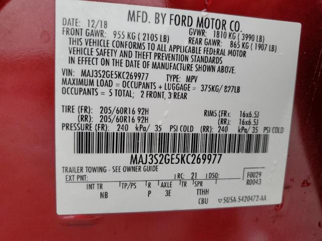 MAJ3S2GE5KC269977 - 2019 FORD ECOSPORT SE Rot Foto 12