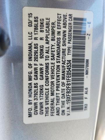 19XFB2F81FE054534 - 2015 HONDA CIVIC EX ვერცხლისფერი ფოტო 12