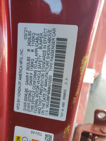 19UUB6F48MA010253 - 2021 ACURA TLX TECHNOLOGY 红色 照片 12