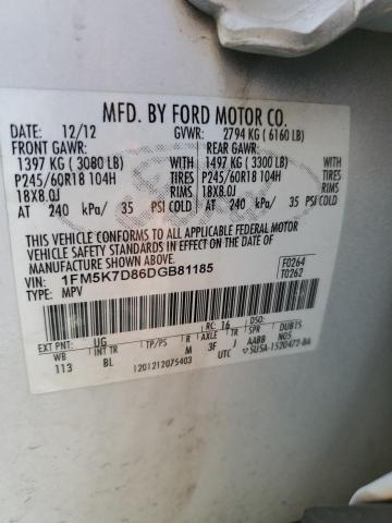 1FM5K7D86DGB81185 - 2013 FORD EXPLORER XLT WHITE photo 13