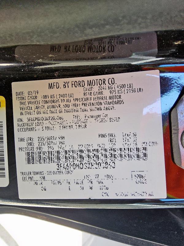 3FA6P0HD3KR203860 - 2019 FORD FUSION SE 黑色 照片 12