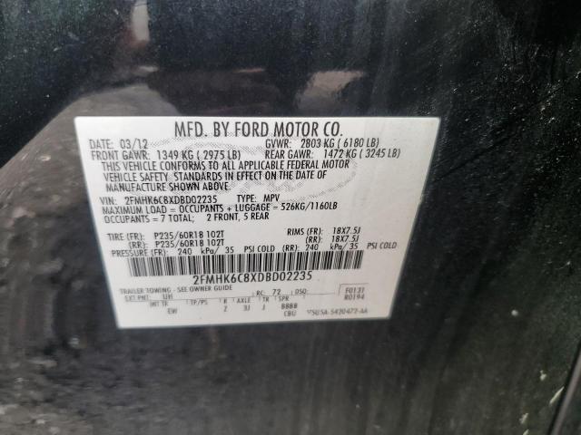 2FMHK6C8XDBD02235 - 2013 FORD FLEX SEL BLACK photo 13